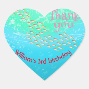 Sticker Cœur Sous La Mer Petit Poisson Avec Bulles Anniversaire