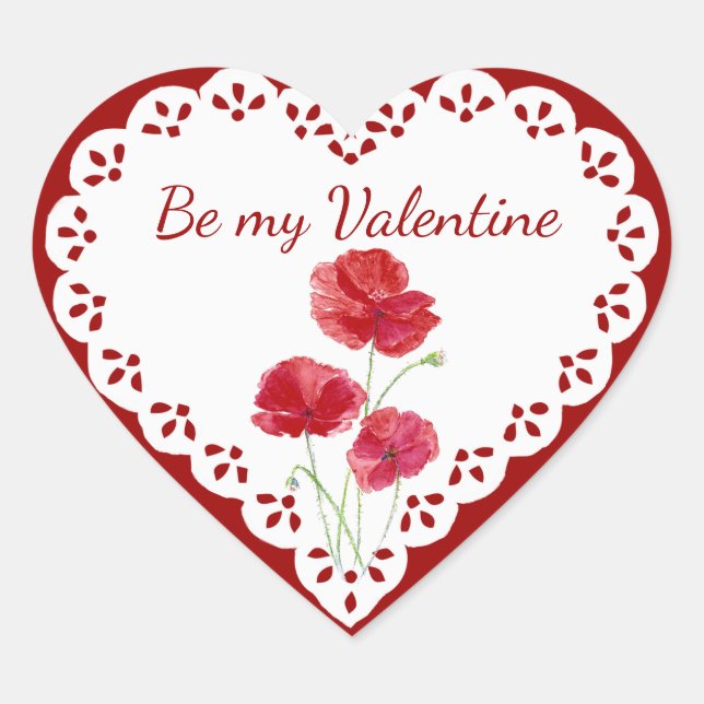 Sticker Cœur Soyez mon Plante Valentine Red Poppy Garden (Devant)