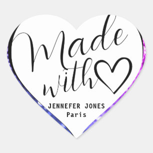 Sticker Cœur Sphères Pailletées Violettes Réalisées avec Amour