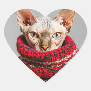 Sticker Cœur Sphynx sans cheveux Chat dans un pull