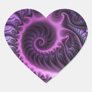 Sticker Cœur Spirale d'art fractal abstrait rose violet vif