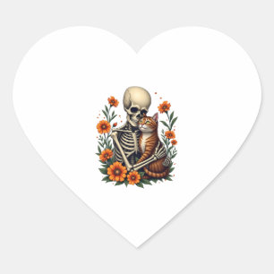 Sticker Cœur Squelette Accrocher Chat Floral Halloween Chats Am