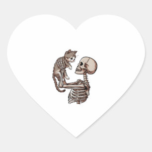 Sticker Cœur Squelette tenant un chat Lazy Costume d'Halloween 