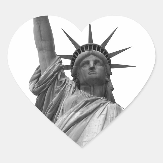 Sticker Cœur Statue noire et blanche de la Liberté (Devant)