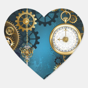 Sticker Cœur Steampunk Arrière - plan turquoise avec Gears