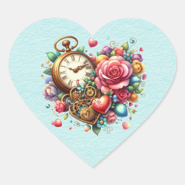 Sticker Cœur Steampunk Floral Bouquet Coeur (Devant)