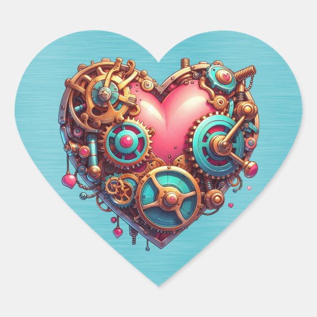 Sticker Cœur Steampunk Red Blue et Gold Heart (Devant)