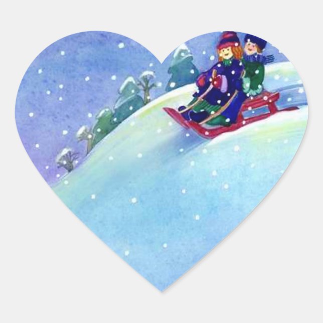 Sticker Cœur Stick Sledding Hiver Amusement Jouer Sneding Sled  (Devant)