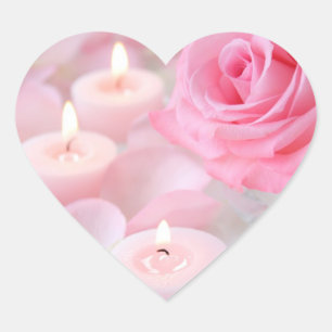 Sticker Cœur Stickers—Rose rose et bougies roses