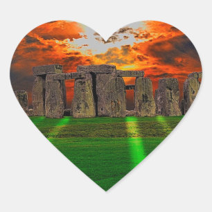 Sticker Cœur Stonehenge Standing Stones au coucher du soleil
