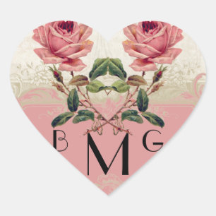 Sticker Cœur Style baroque Dentelle Rose Vintage