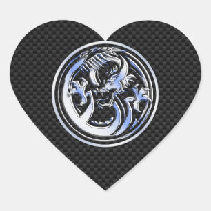 Sticker Cœur Style Chrome badge Dragon sur Carbon Fibre Print
