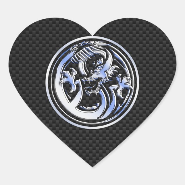 Sticker Cœur Style Chrome badge Dragon sur Carbon Fibre Print (Devant)