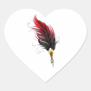 Sticker Cœur Stylo rouge en plumes avec nib or