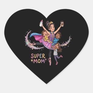 Sticker Cœur Super Maman : Illustration d'une mère héroïque ave