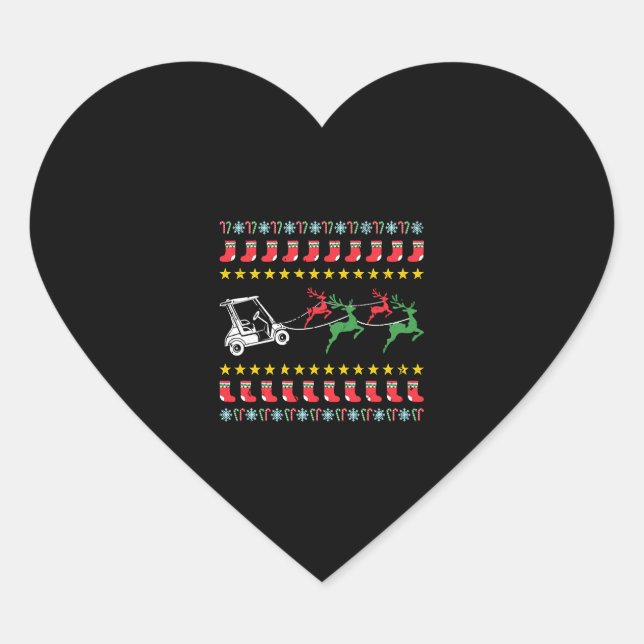 Sticker Cœur Sweat de Noël moche pour Golfer Golf (Devant)