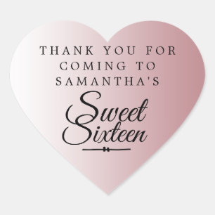 Sticker Cœur Sweet 16 Dusty Rose Merci Nom personnalisé Coeur