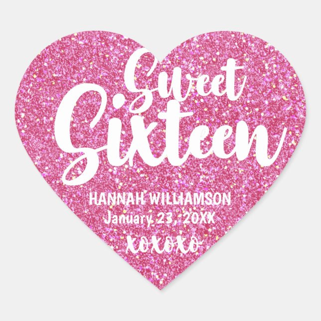 Sticker Cœur Sweet sixteen de Parties scintillant rose personna (Devant)