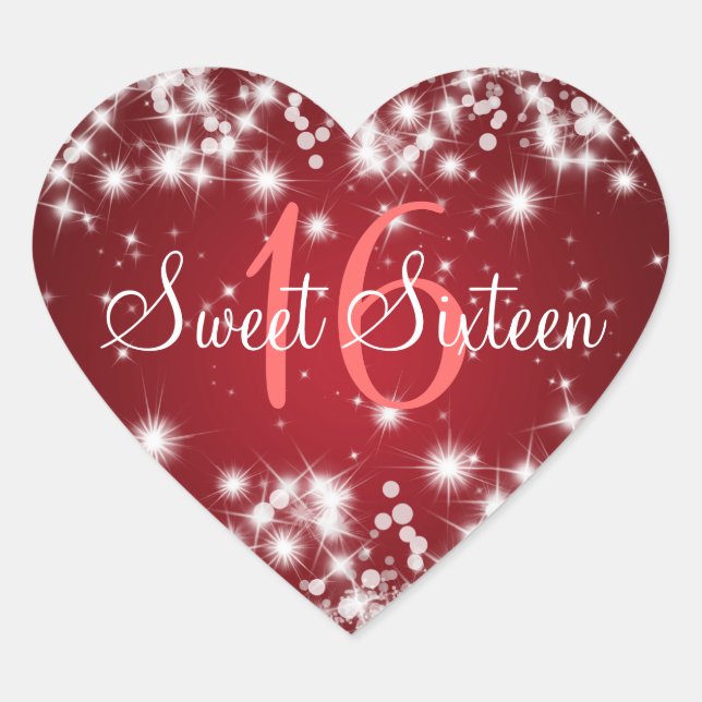 Sticker Cœur Sweet sixteen hiver étincelle rouge (Devant)