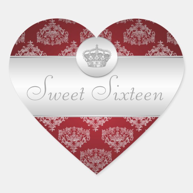 Sticker Cœur Sweet sixteen rouge couronne royale (Devant)