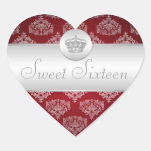 Sticker Cœur Sweet sixteen rouge couronne royale