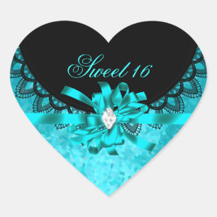 Sticker Cœur Sweet sixteen Turquoise bleu Sweet 16 Black Lace