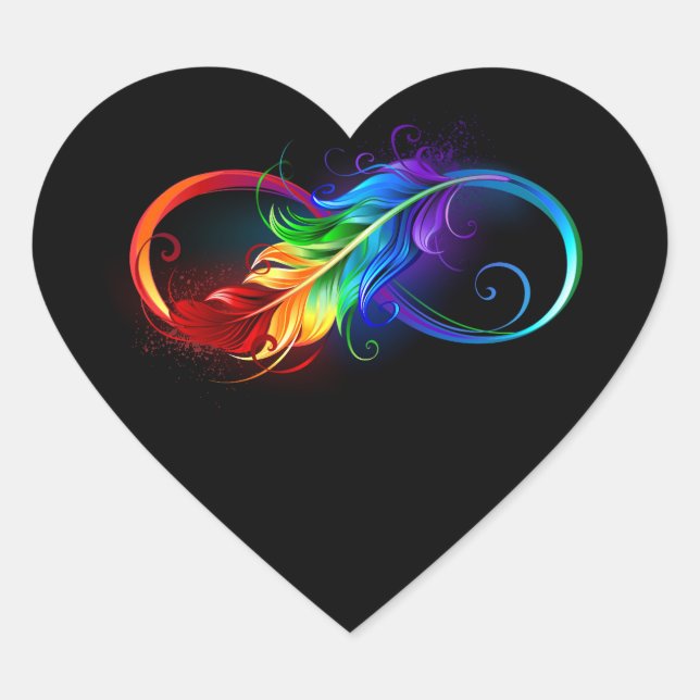 Sticker Cœur Symbole d'infini avec plume arc-en-ciel (Devant)