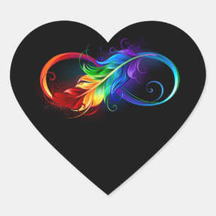 Sticker Cœur Symbole d'infini avec plume arc-en-ciel
