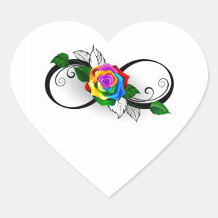 Sticker Cœur Symbole d'infini avec Rose arc-en-ciel