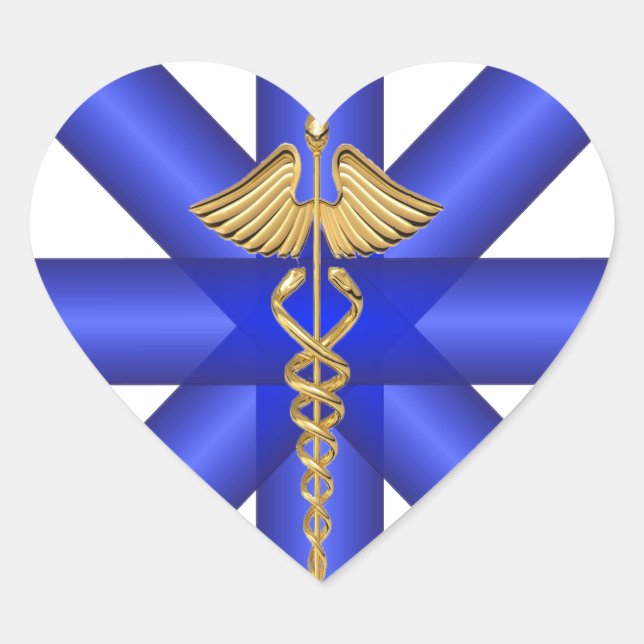 Sticker Cœur Symbole EMT de Blue Lines / Gold Caduceus (Devant)