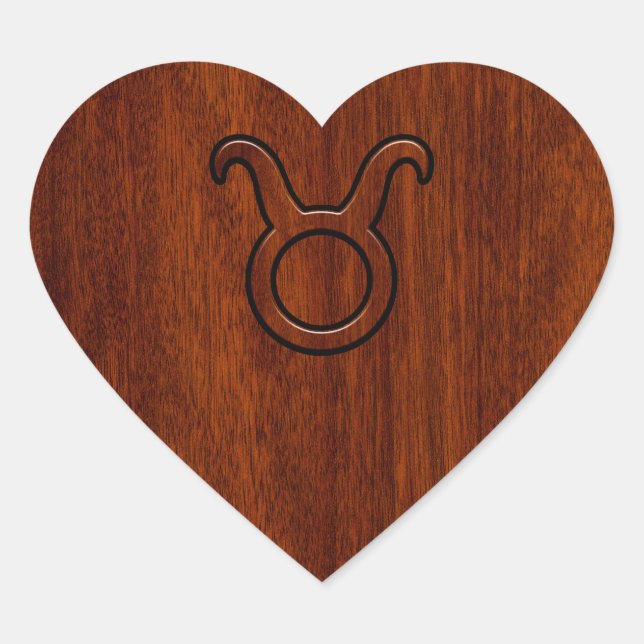 Sticker Cœur Symbole Taurus Zodiac en Mahogany Style imprimé (Devant)