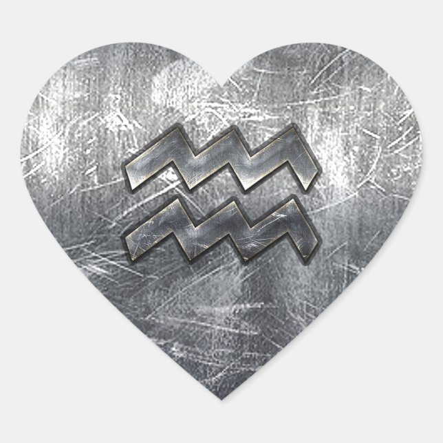 Sticker Cœur SYMBOLE Zodiaque Aquarius Acier en argent désorgan (Devant)