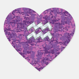 Sticker Cœur Symbole Zodiaque Aquarius sur camo numérique fuchs