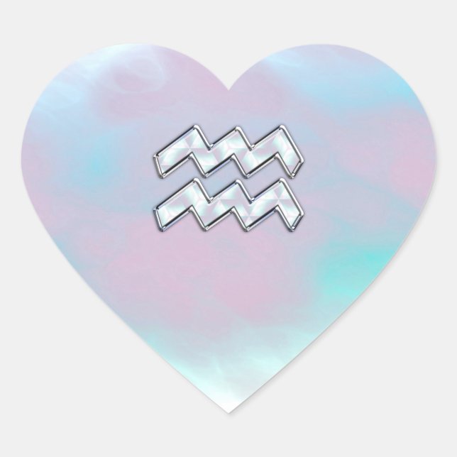 Sticker Cœur Symbole Zodiaque Aquarius sur Mère de Pearl Nacre (Devant)