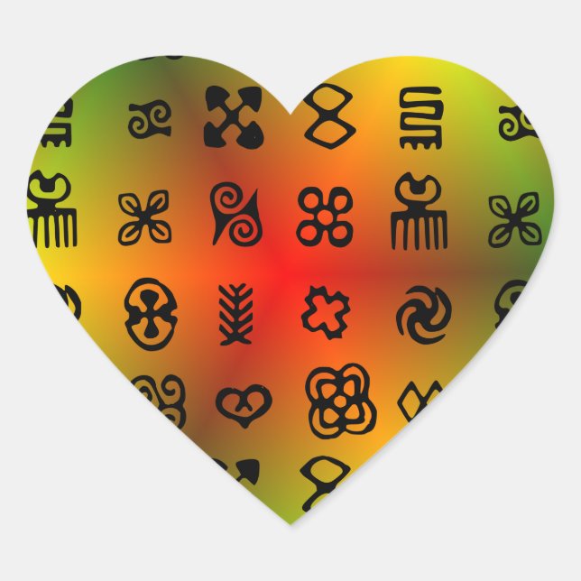 Sticker Cœur Symboles Adinkra Aux Couleurs Africaines (Devant)