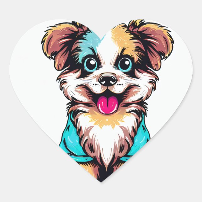 Sticker Cœur Sympa chien drôle (Devant)