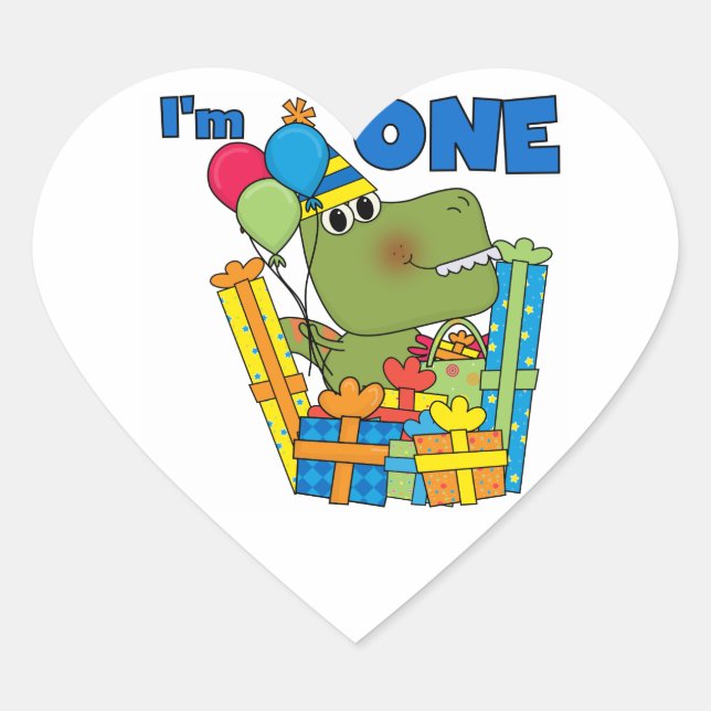 Sticker Cœur T-shirts et cadeaux Little Dino 1er anniversaire (Devant)