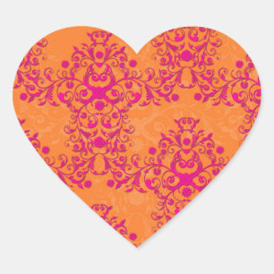 Sticker Cœur Tangerine flamboyant tango orange et rose damas
