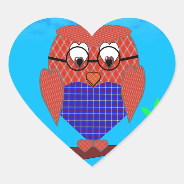 Sticker Cœur Tartan et Chouette des Coeurs (Devant)