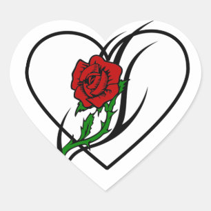 Sticker Cœur Tatouage à la rose rouge