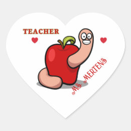 Sticker Cœur Teacher Appréciation Worm in Apple Ajouter un nom
