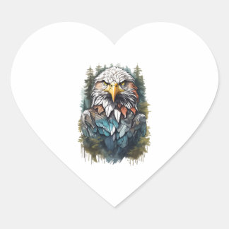 Sticker Cœur Tête d'aigle en forêt
