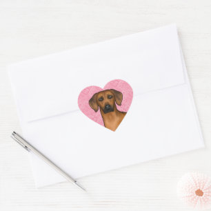 Sticker Cœur Tête de chien Rhodesian Ridgeback sur coeurs roses