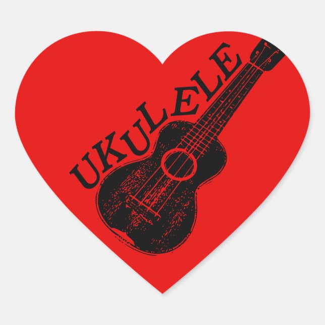 Sticker Cœur Texte Et Image Ukulele (Devant)