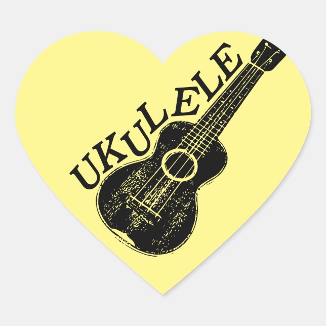 Sticker Cœur Texte Et Image Ukulele (Devant)