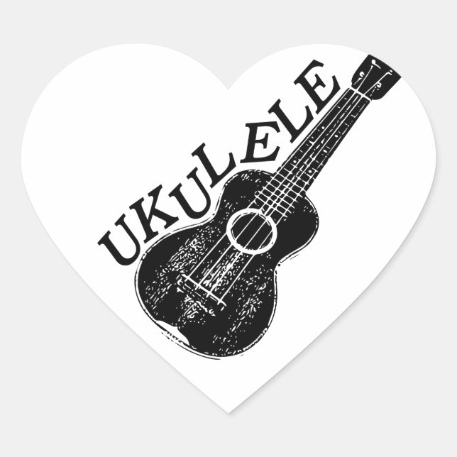 Sticker Cœur Texte Et Image Ukulele (Devant)