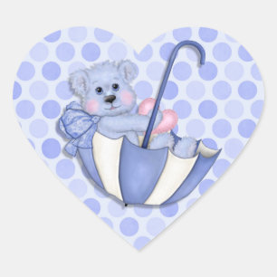 Sticker Cœur Thème bébé Parapluie Ours Pois roses