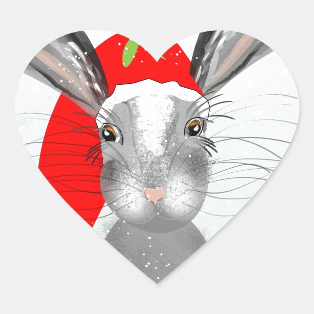 Sticker Cœur Thème de Noël de lapin lapin mignon (Devant)