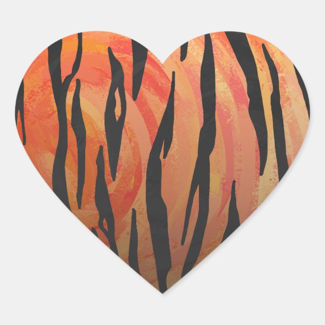 Sticker Cœur Tiger chaud orange et noir (Devant)