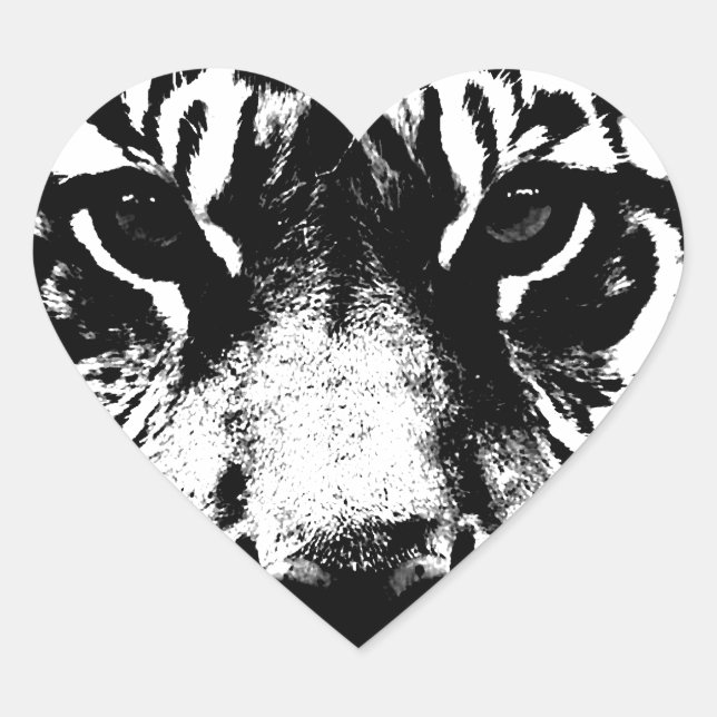 Sticker Cœur Tigre noir et blanc (Devant)